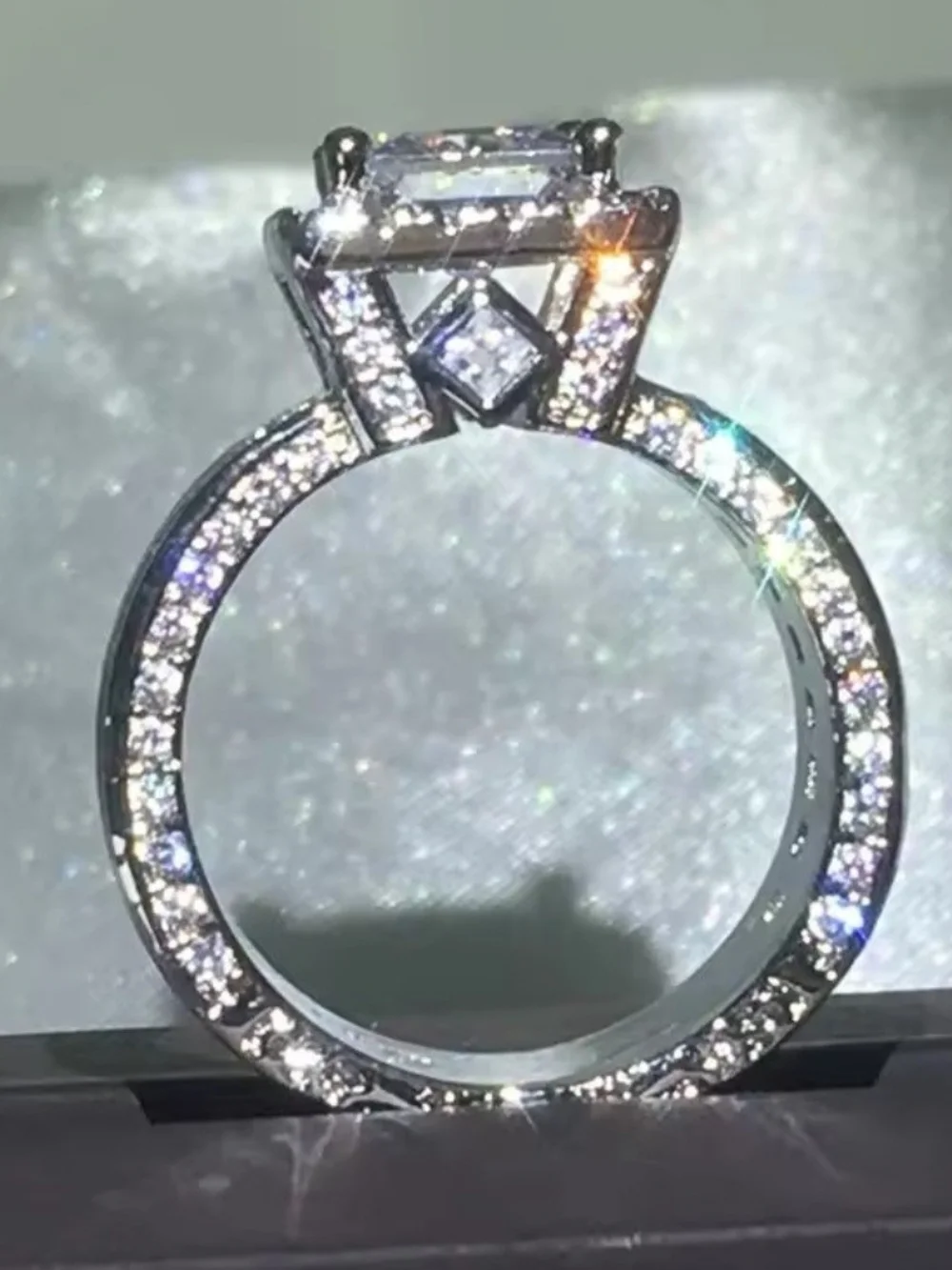 Classic Princess-Cut Halo Silver Bridal Ring with Clear Stones